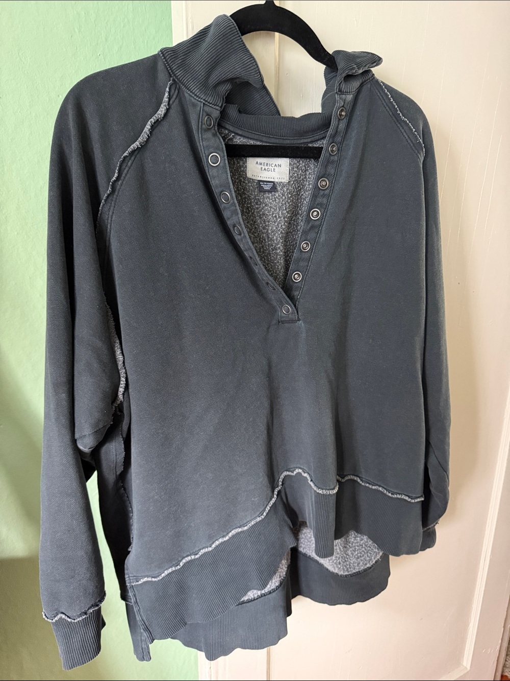 American Eagle Outfitters Women's Dark Charcoal Snap-Front Hoodie